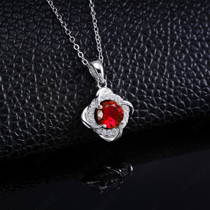 Premium S925 Silver Diamond Lab Ruby Sterling Pendant, Simple Birthday Gift - Photo 2