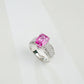 925 Sterling Silver Lab Padparadscha Double-Pave-Arm Ring, Premium Versatile - Photo 1