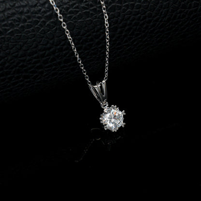 S925 Silver V-Shape Heart Prong Round Stone Necklace, Necklace Birthday Gift - Photo 3