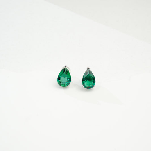 S925 Sterling Silver Lab Emerald Teardrop Earrings, Minimalist - Photo 3