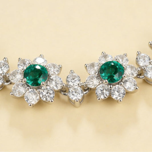 S925 Sterling Silver Lab Emerald Sunflower colourful Halo Bracelet, Premium for Women - Photo 3