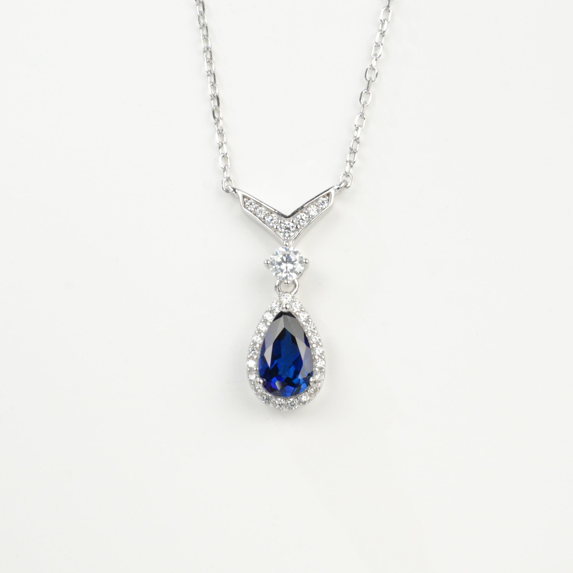S925 Lab Sapphire Necklace, Sterling Silver Premium - Photo 2