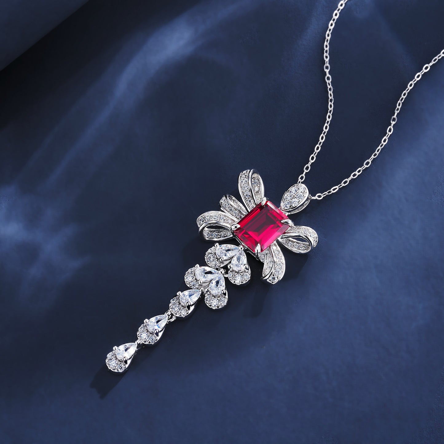 Bow Long Lab Pigeon Blood Ruby Necklace S925 Silver Choker Women - Photo 4