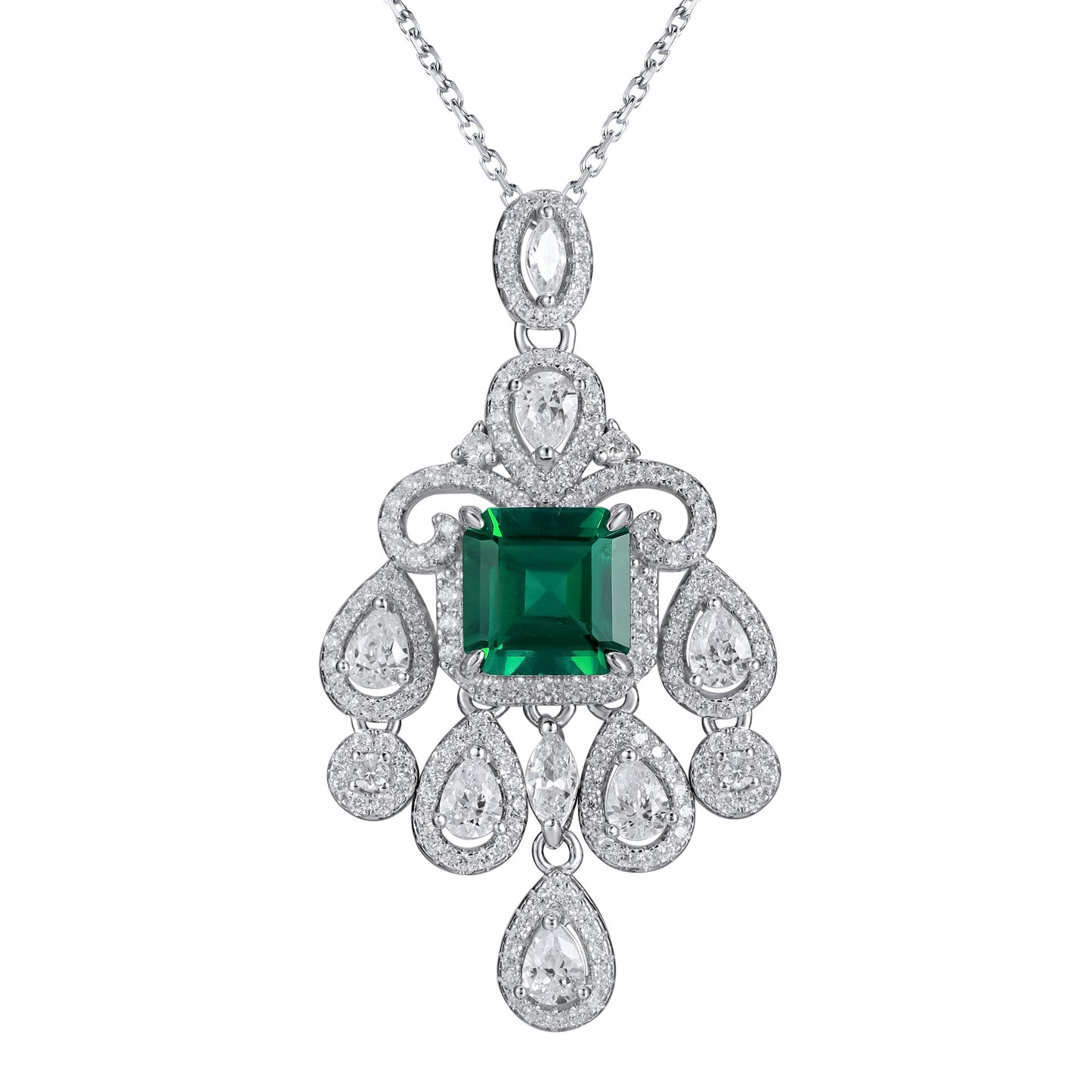 Lab Emerald S925 Necklace, Full Diamond Teardrop - Photo 5