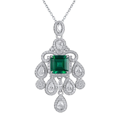 Lab Emerald S925 Necklace, Full Diamond Teardrop - Photo 5