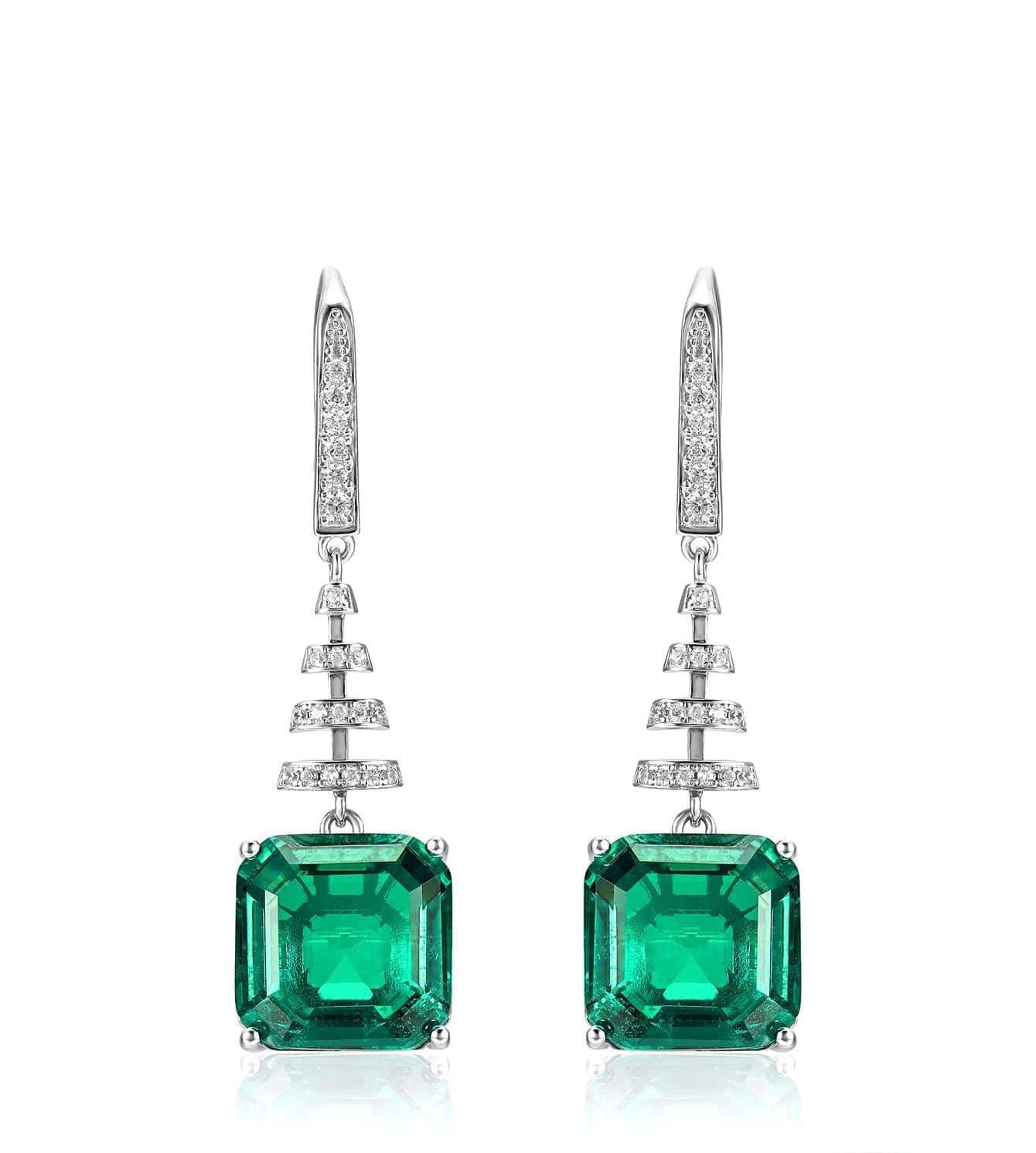 S925 Sterling Silver Lab Emerald Earrings, Premium Gemstone Evening - Photo 6