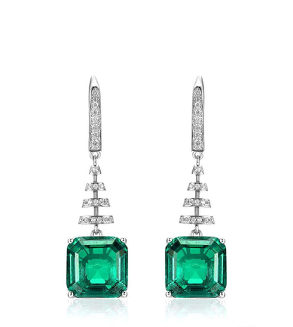 S925 Sterling Silver Lab Emerald Earrings, Premium Gemstone Evening - Photo 6