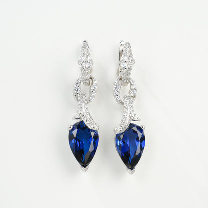 S925 Sterling Silver Lab Sapphire Teardrop Pave Long Drop Earrings, Birthday Gift - Photo 6