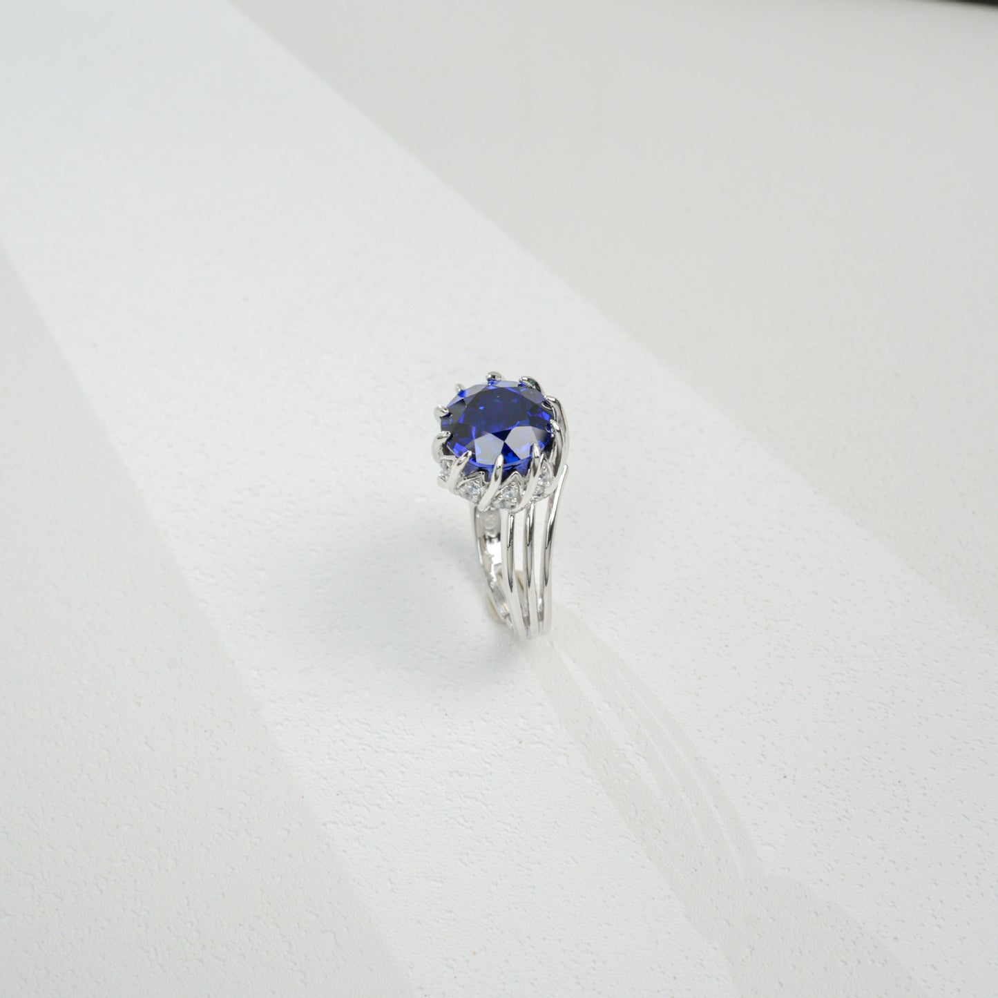 Lab-Created Cornflower Sapphire Ring S925 Sterling Silver - Photo 6