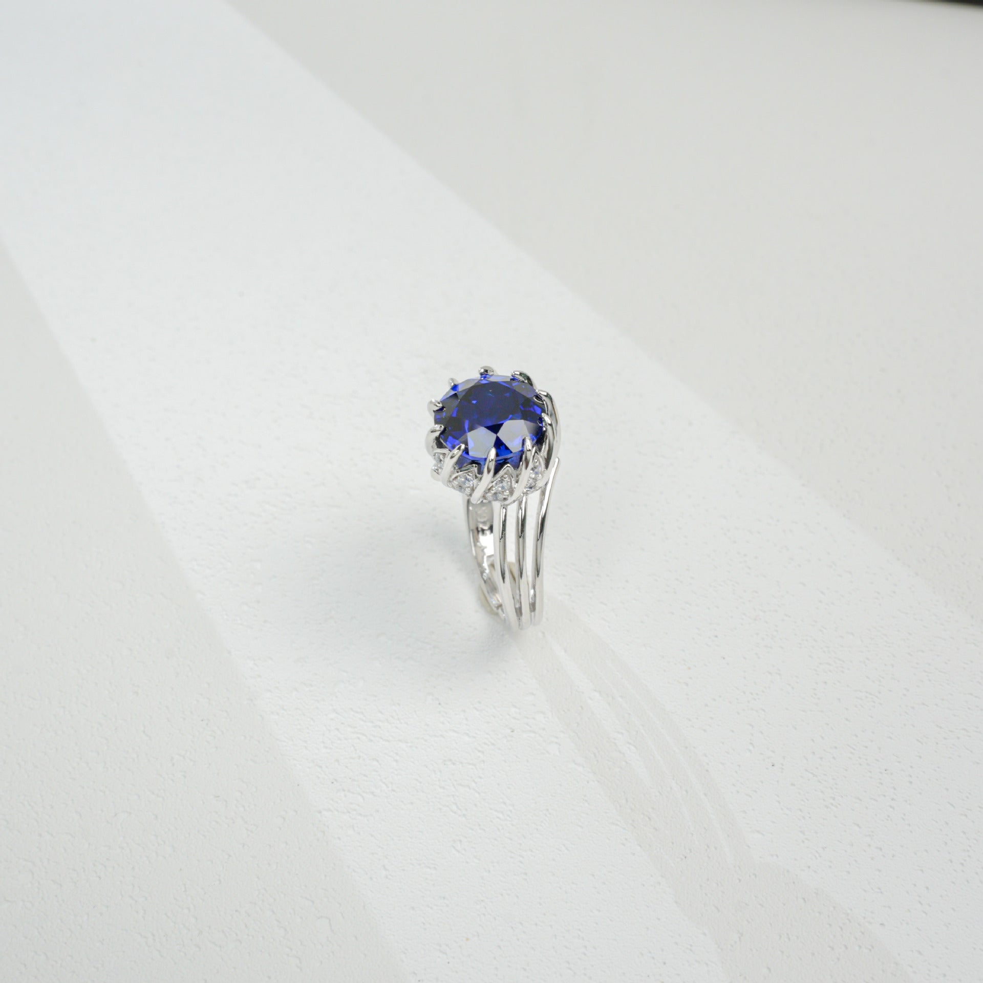 Lab-Created Cornflower Sapphire Ring S925 Sterling Silver - Photo 6