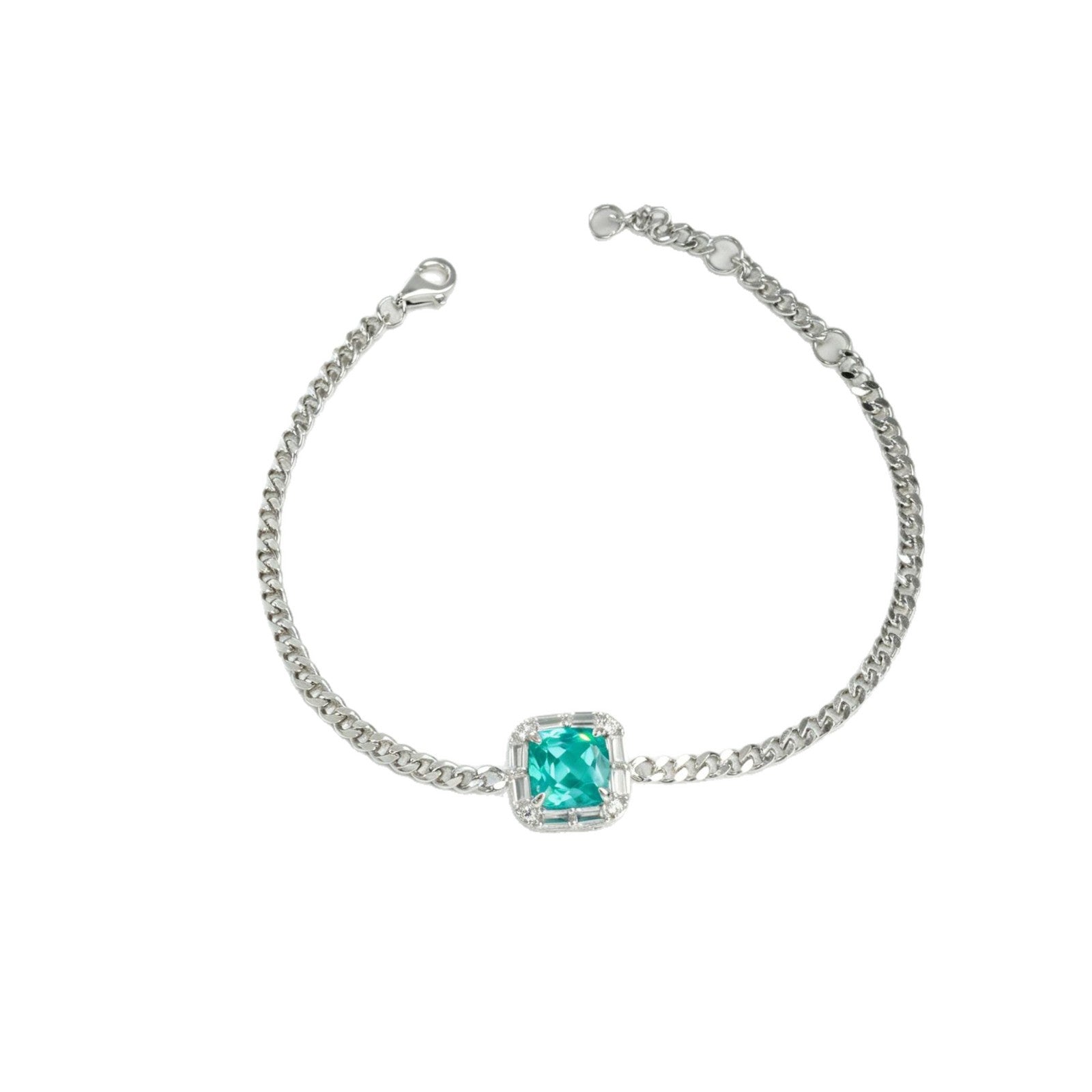 925 Sterling Silver Paraiba Green Garnet Bracelet, Natural - Photo 5