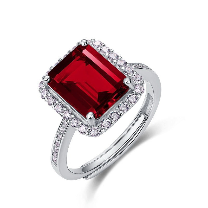 Vintage Square S925 Pigeon Blood Ruby Ring, Elegant Lady - Photo 5