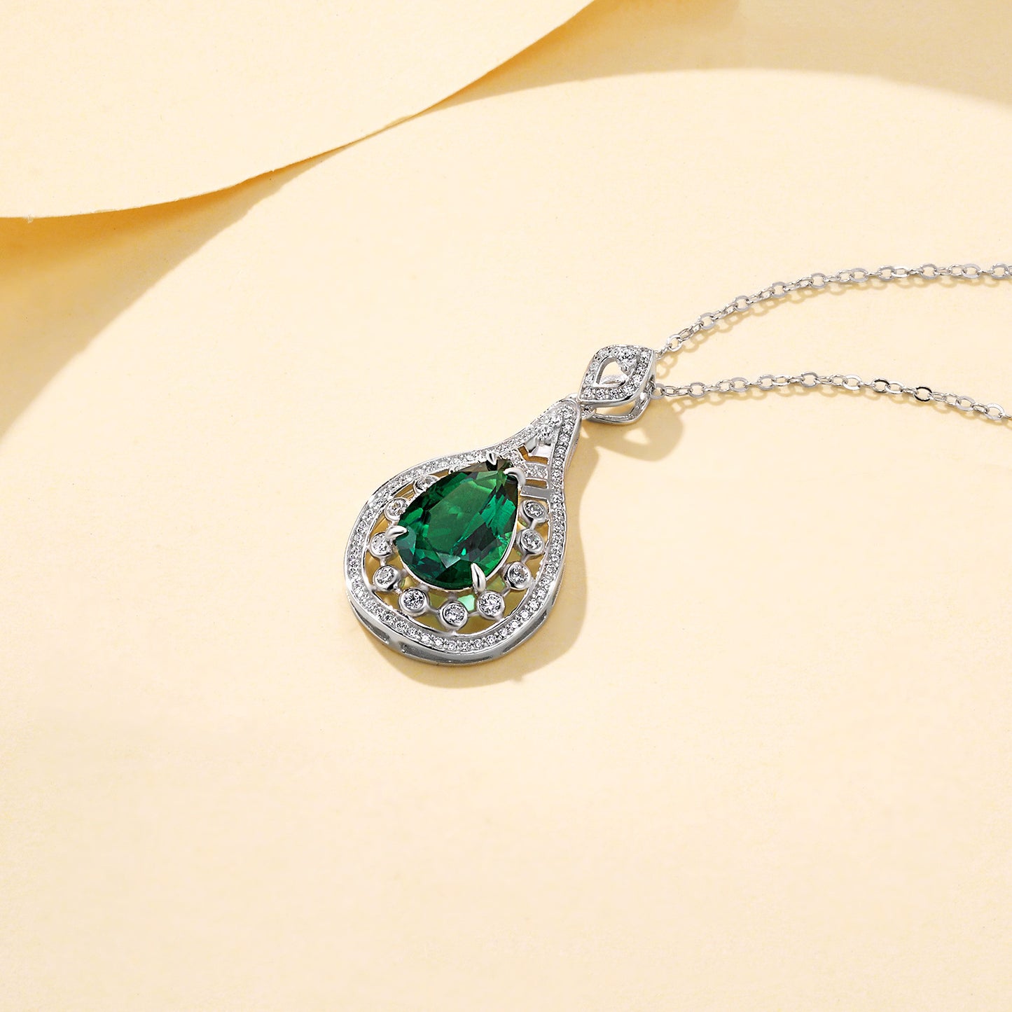 S925 Lab Emerald Teardrop Necklace, Sterling Silver Versatile - Photo 4