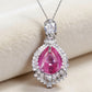 S925 Sterling Silver Lab Pink Ruby Teardrop Pave Pendant Choker Necklace, Premium Elegant - Photo 3