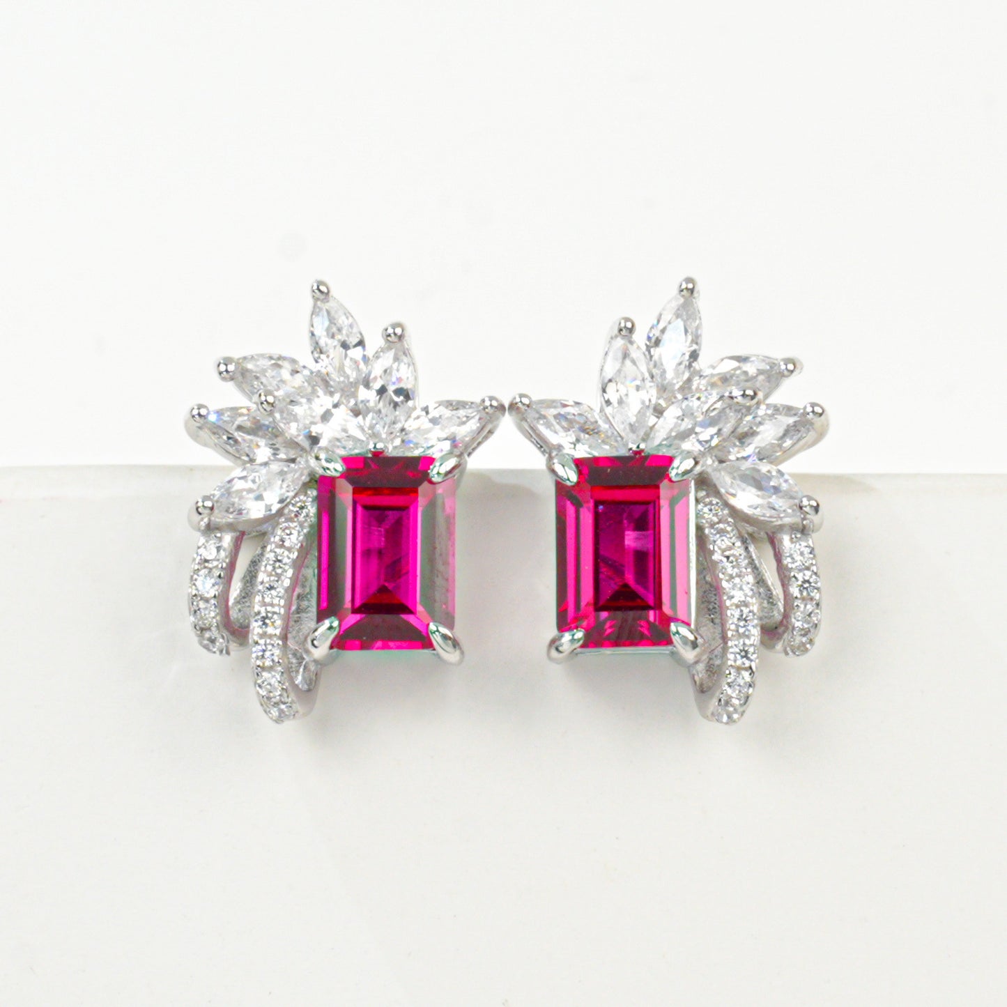S925 Sterling Silver Lab Ruby Square Earrings, Premium Versatile Bestie - Photo 5