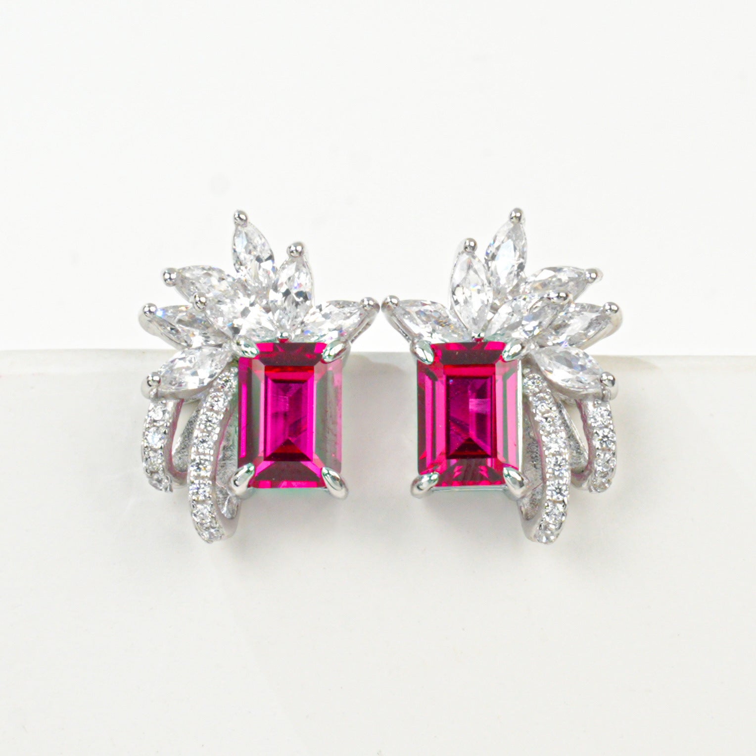 S925 Sterling Silver Lab Ruby Square Earrings, Premium Versatile Bestie - Photo 5