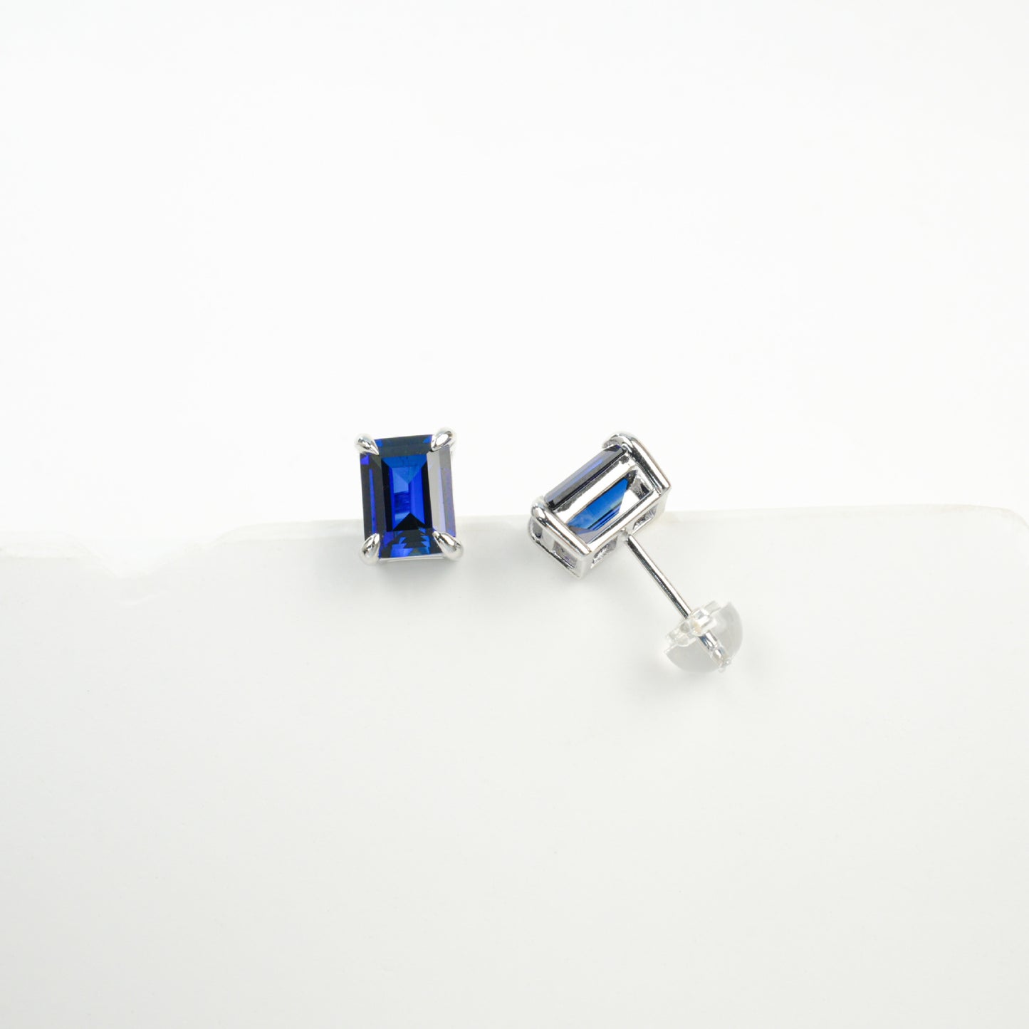 S925 Sterling Silver Lab Sapphire Square Earrings, Minimalist Bestie Birthday - Photo 3
