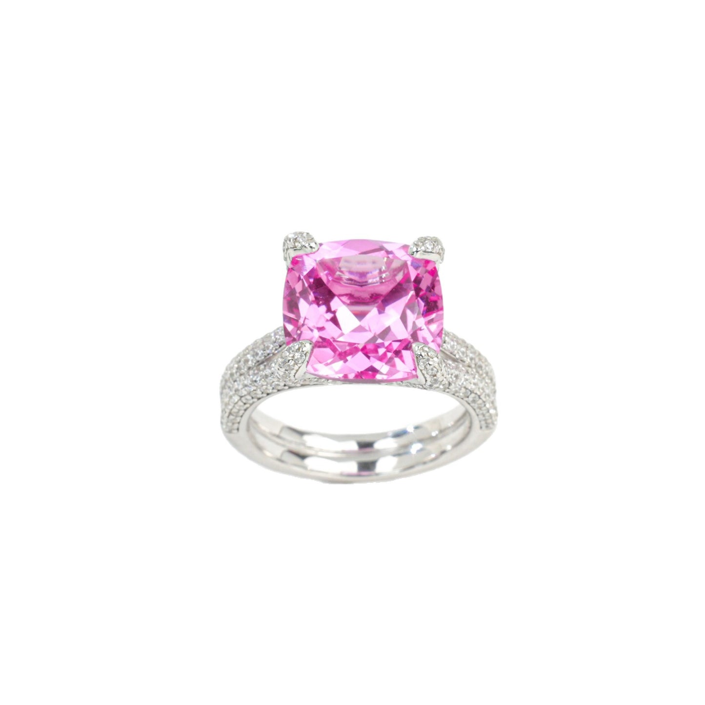 S925 Sterling Silver Lab Padparadscha Pave Ring - Photo 5