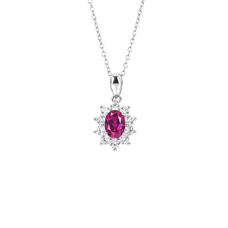 Classic Rose Red Ruby Diamond Silver Necklace, Vintage Premium Elegant - Photo 5
