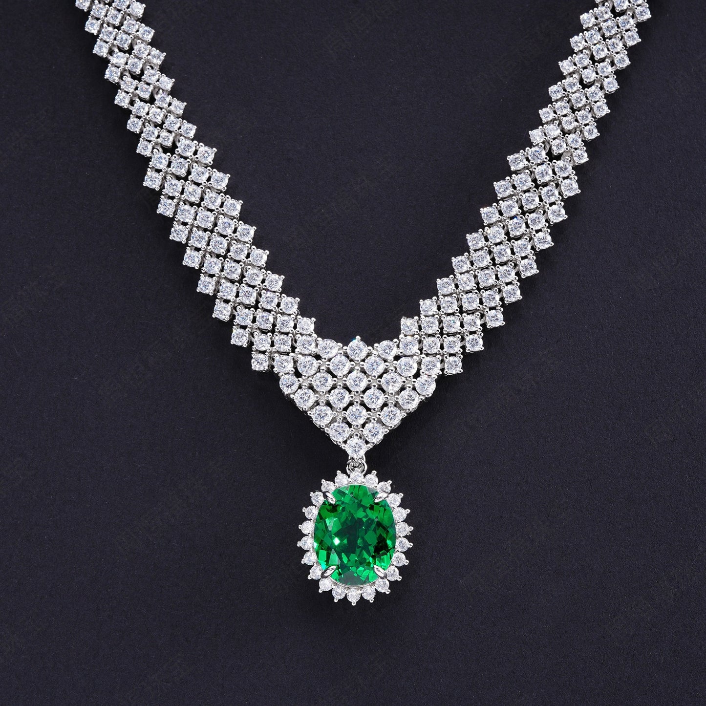 Tsavorite Necklace 925 Silver Vintage - Photo 3