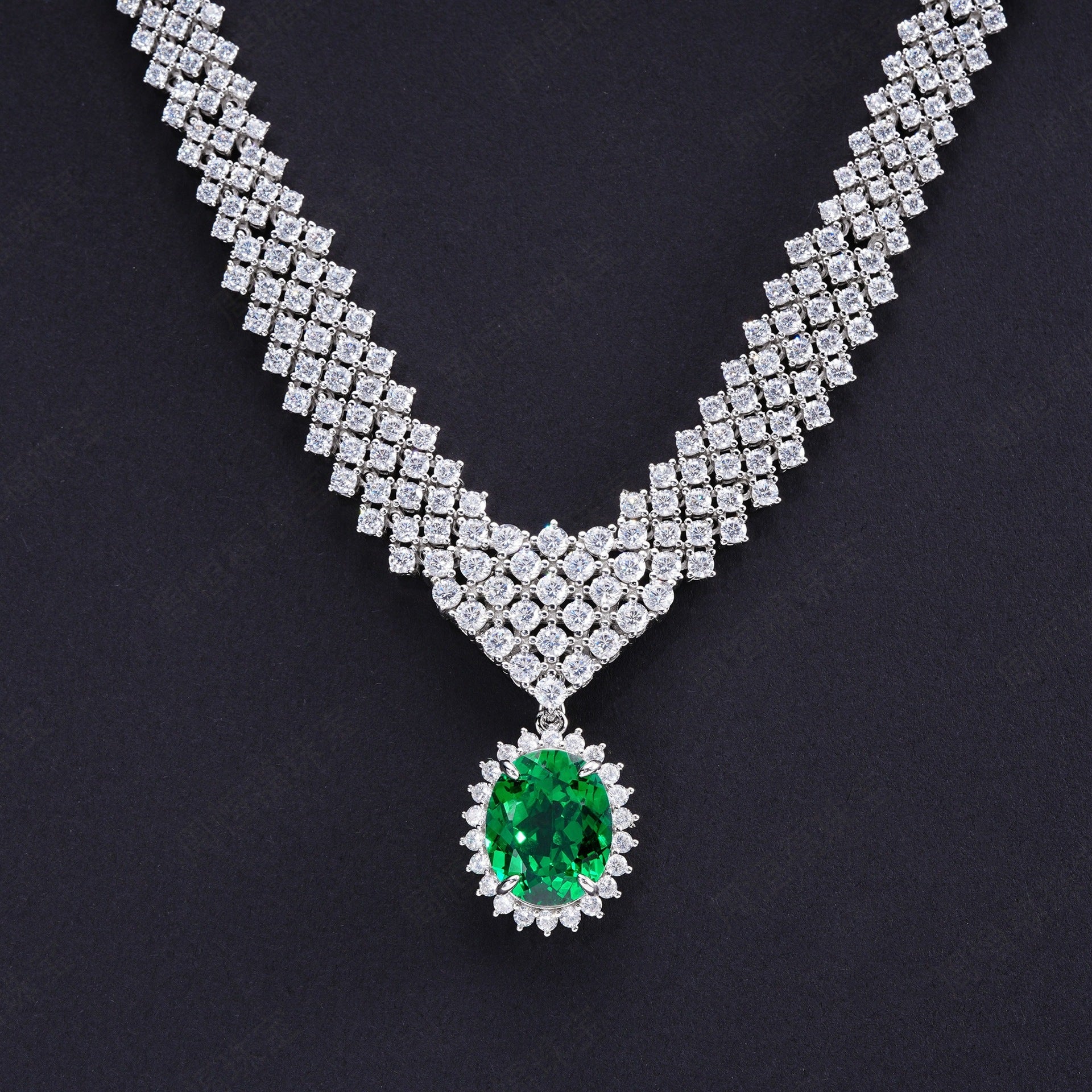 Tsavorite Necklace 925 Silver Vintage - Photo 3