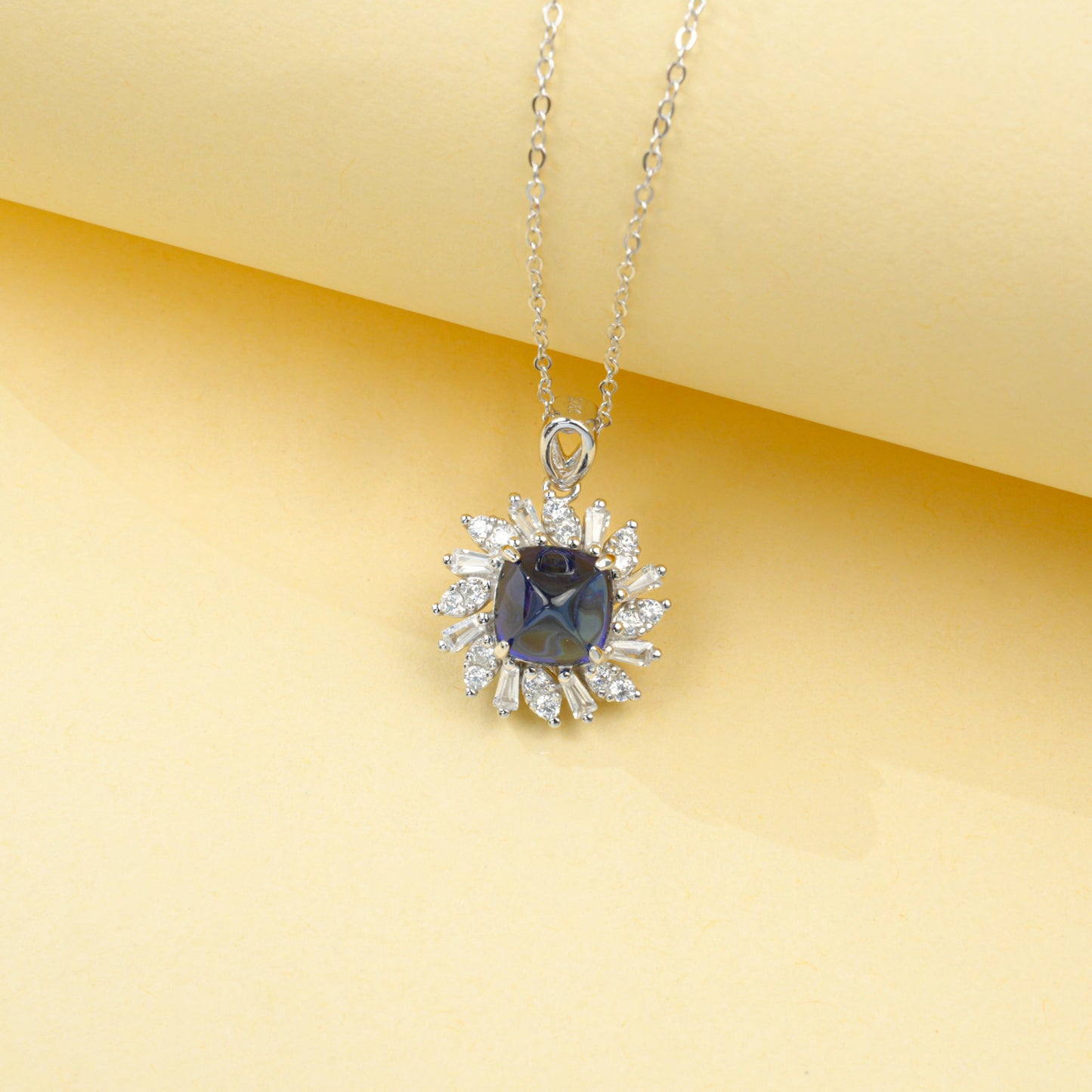 S925 Sterling Silver Lab Sapphire Necklace, Premium Versatile Simple - Photo 1