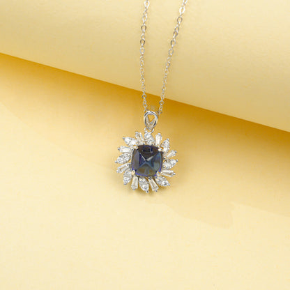 S925 Sterling Silver Lab Sapphire Necklace, Premium Versatile Simple - Photo 1