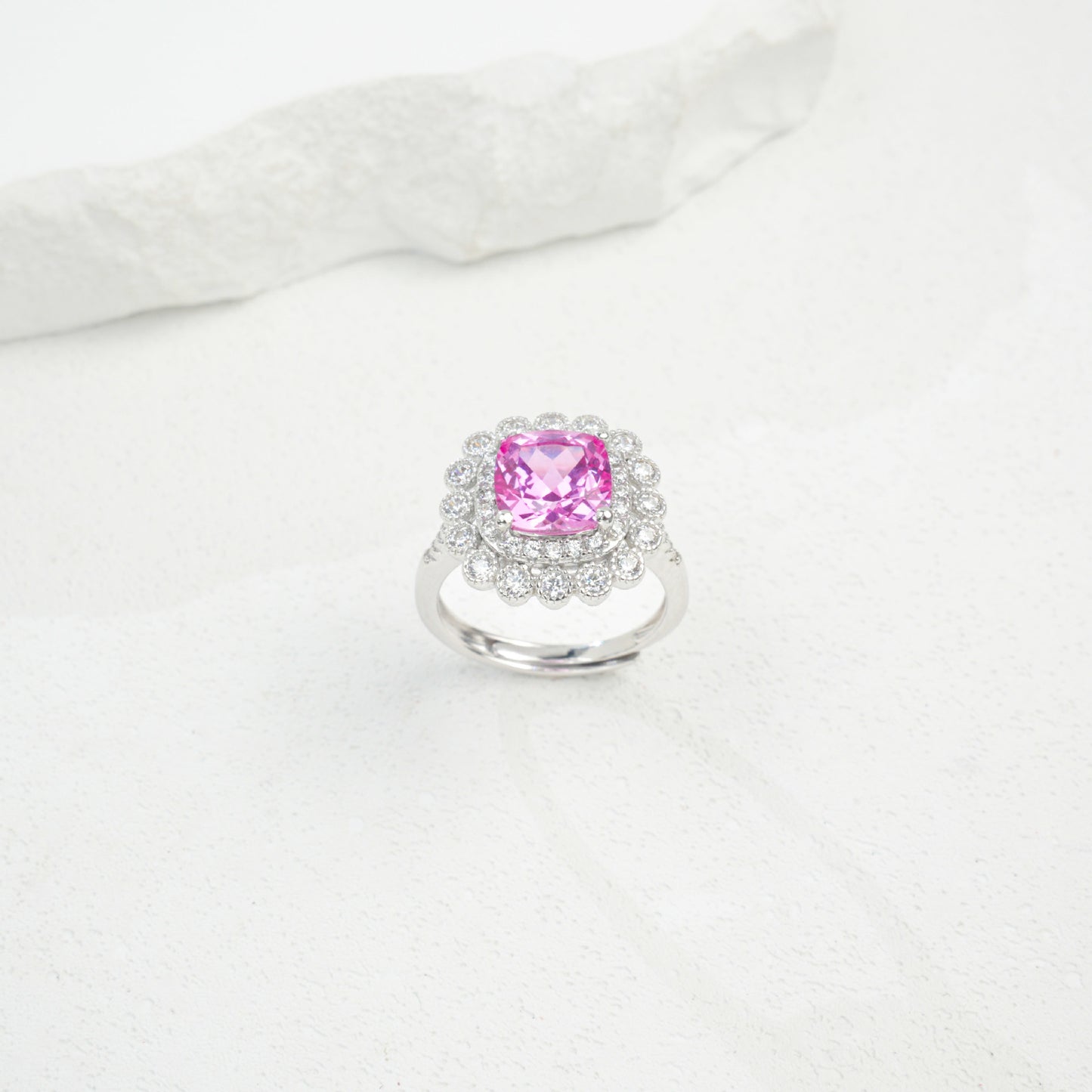 S925 Sterling Silver Lab Padparadscha Sparkly Pave Ring, Elegant for Women - Photo 4