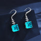 925 Silver Earrings Paraiba Square Rhinestone, Simple Premium - Photo 3