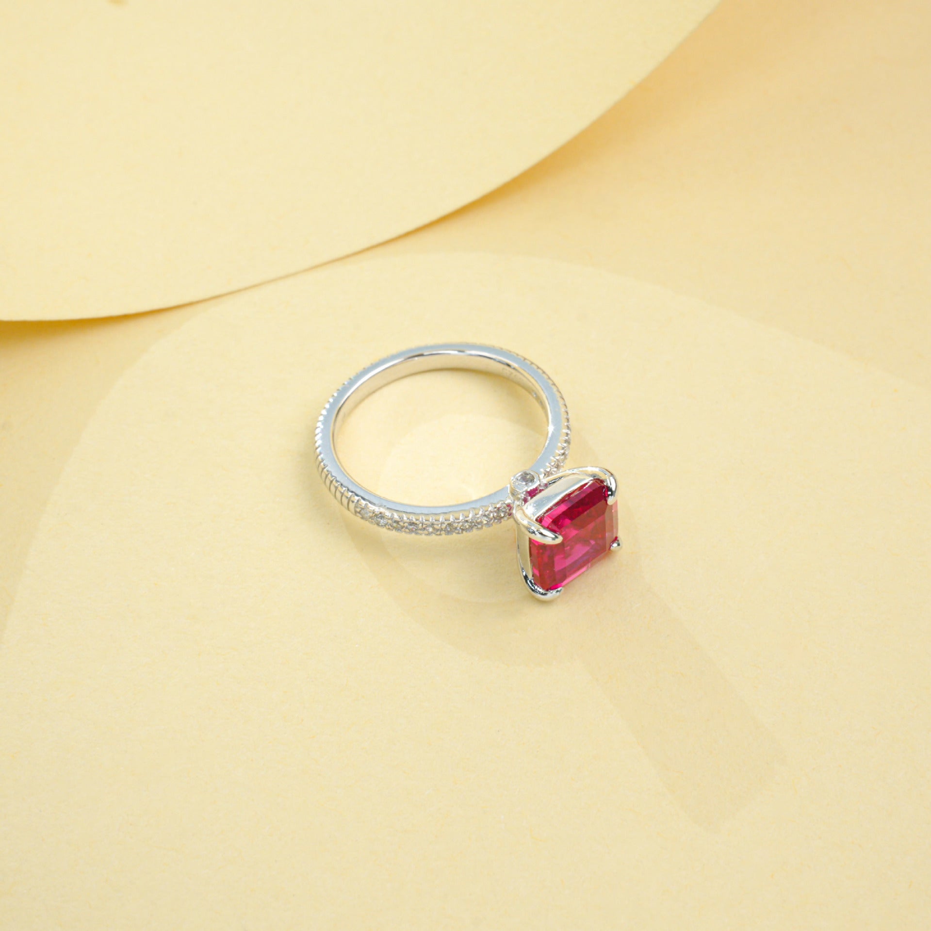 S925 Sterling Silver Lab Ruby Princess-Cut Ring, Birthday Gift for Bestie - Photo 3