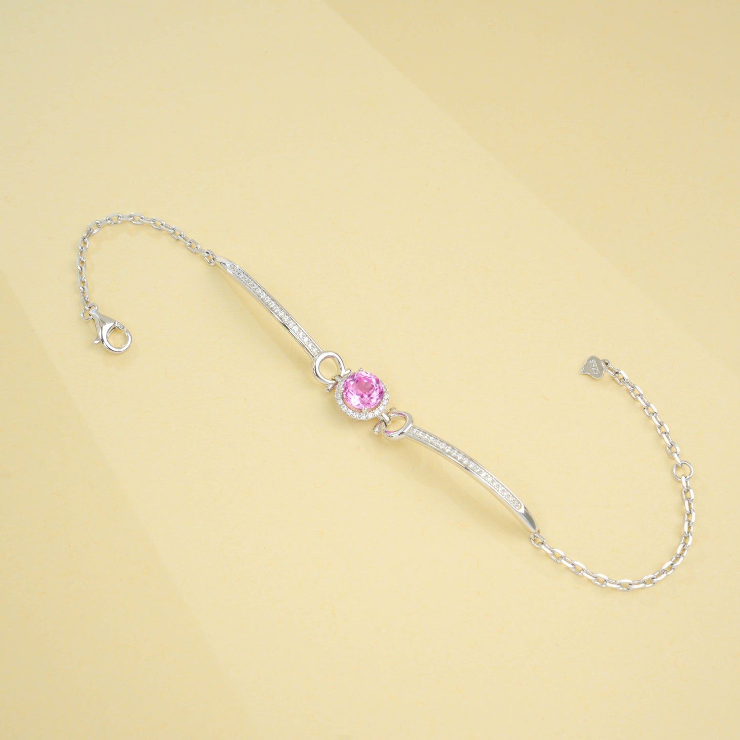 S925 Sterling Silver Lab Padparadscha Bracelet, Minimalist Versatile Bestie - Photo 3