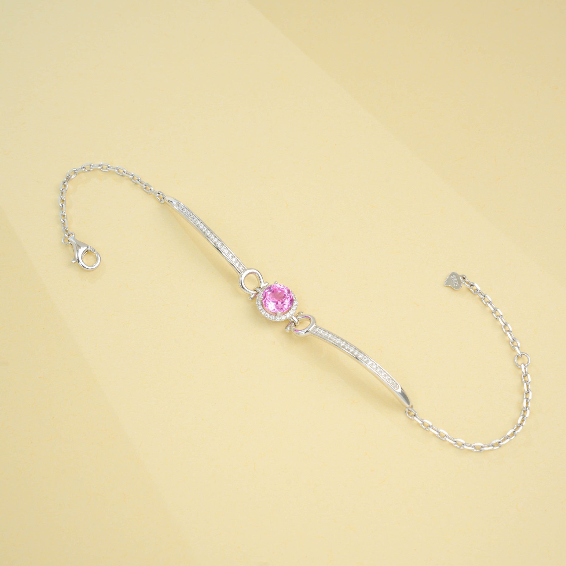 S925 Sterling Silver Lab Padparadscha Bracelet, Minimalist Versatile Bestie - Photo 3