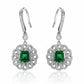 S925 Sterling Silver Lab Emerald Square Sunflower Halo Long Earrings, for Women - Photo 1