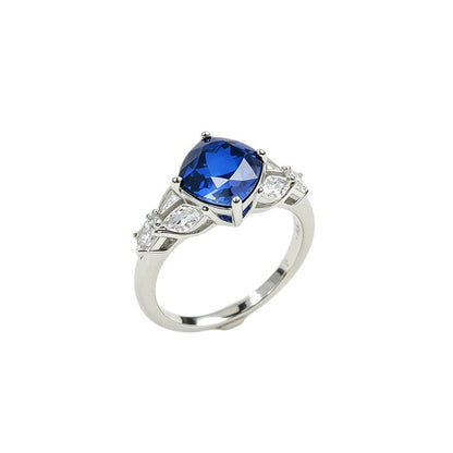 Bold Square Sapphire Sterling Silver Ring, Diamond Ring Proposal - Photo 5