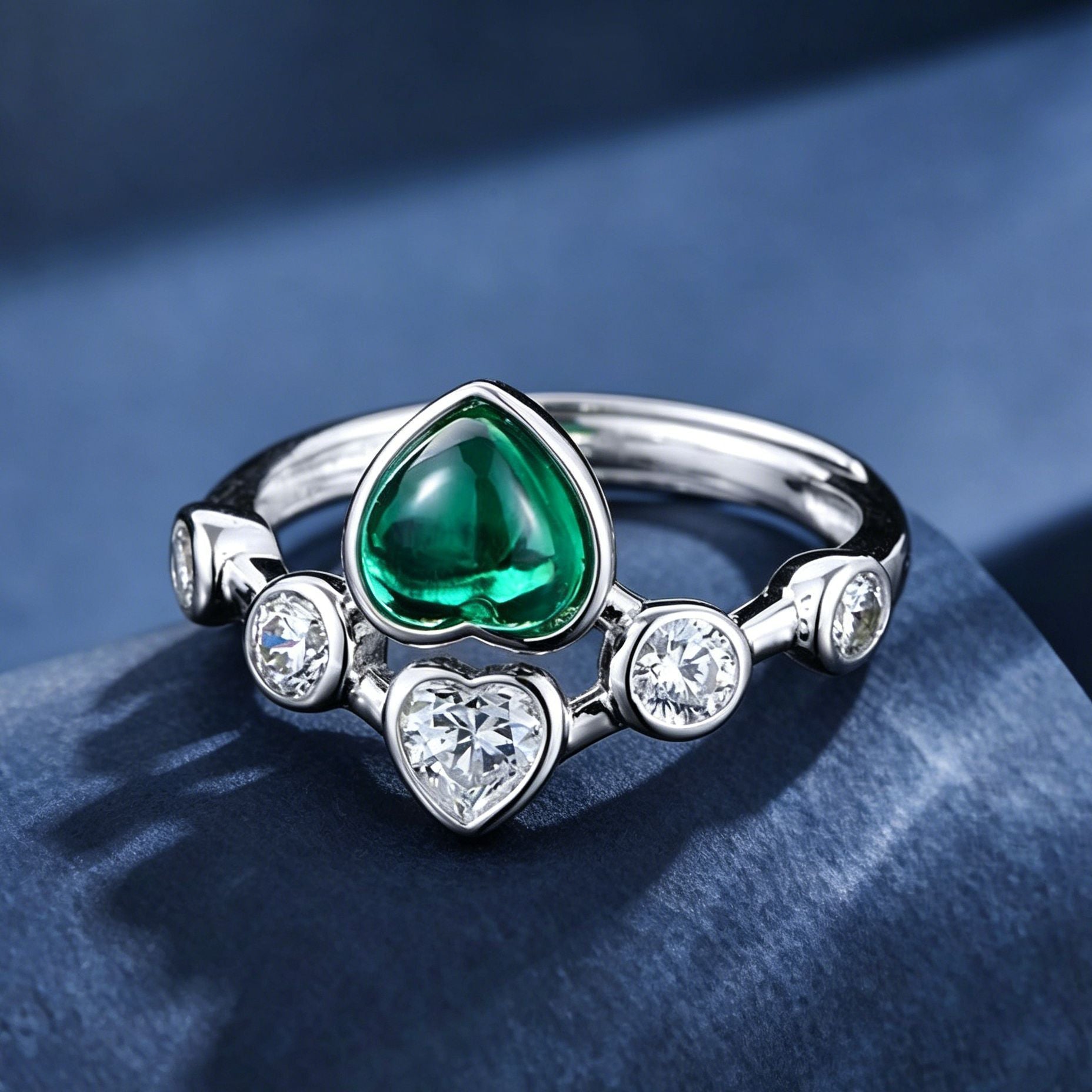 S925 Sterling Silver Lab Emerald Ring, Premium Design - Photo 4