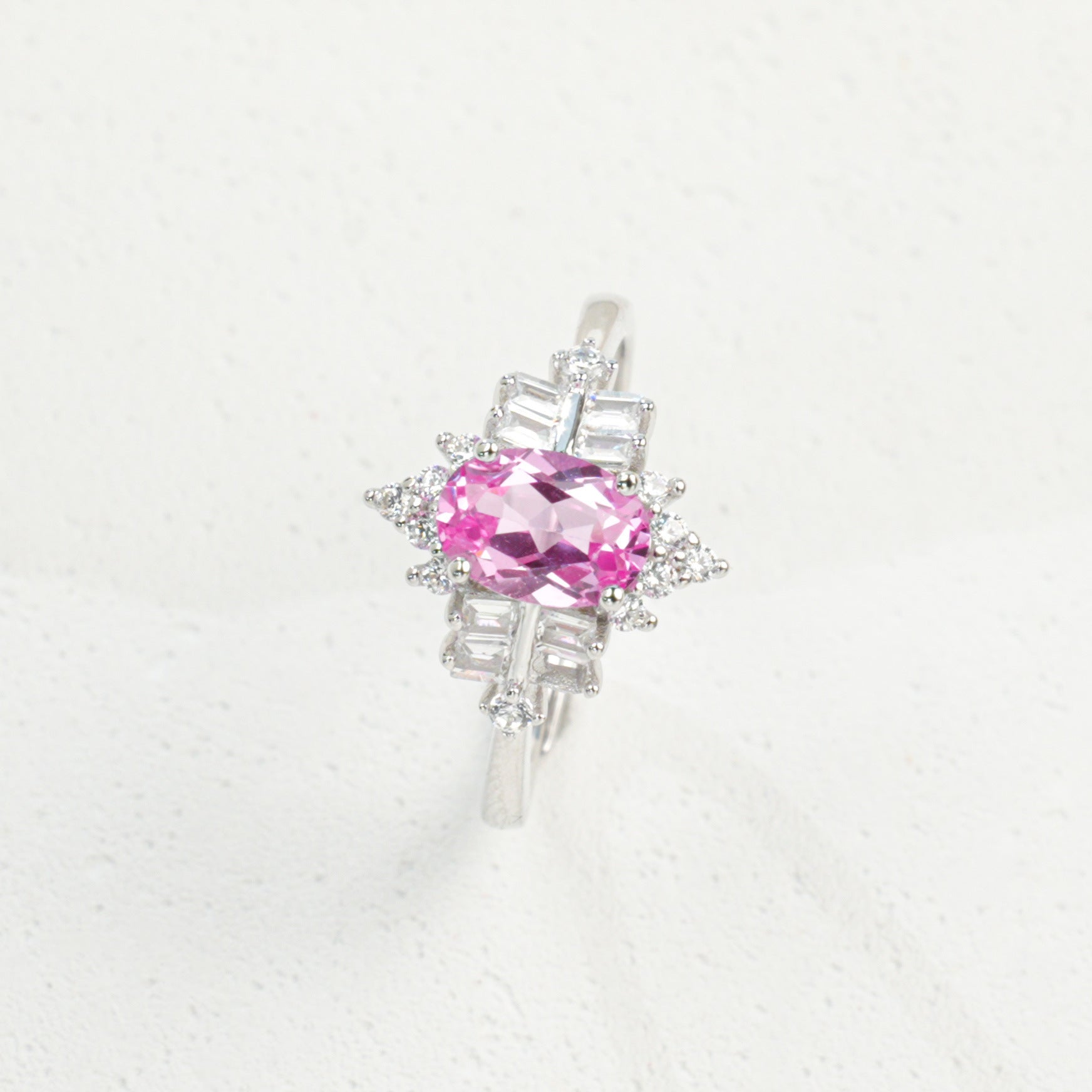 S925 Sterling Silver Lab Padparadscha Layered Ring, Elegant for Women - Photo 5