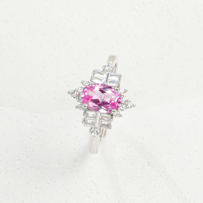 S925 Sterling Silver Lab Padparadscha Layered Ring, Elegant for Women - Photo 5