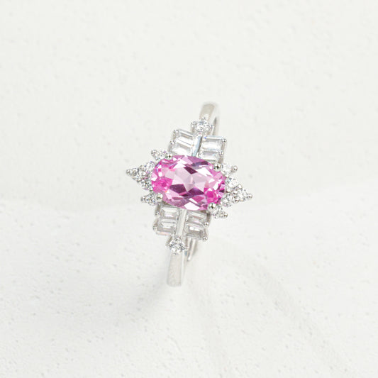 S925 Silver Padparadscha Pink Sapphire Ring, Stone Elegant Ring - Photo 5
