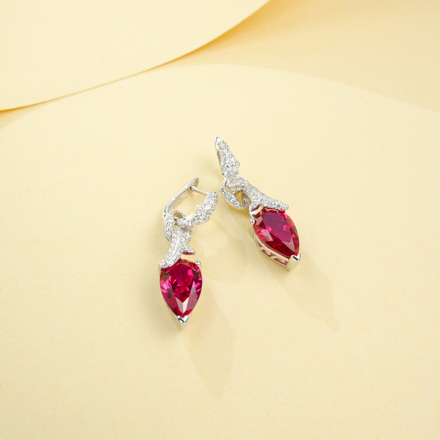 S925 Sterling Silver Lab Ruby Stud Earrings, Princess Versatile for Women - Photo 4