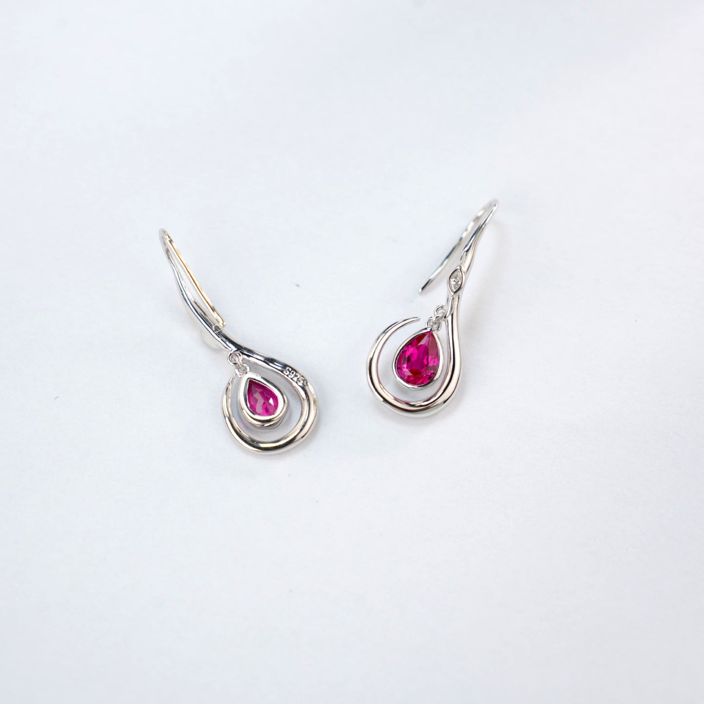 S925 Sterling Silver Lab Ruby Rotating Teardrop Earrings, Vintage Creative Premium - Photo 2