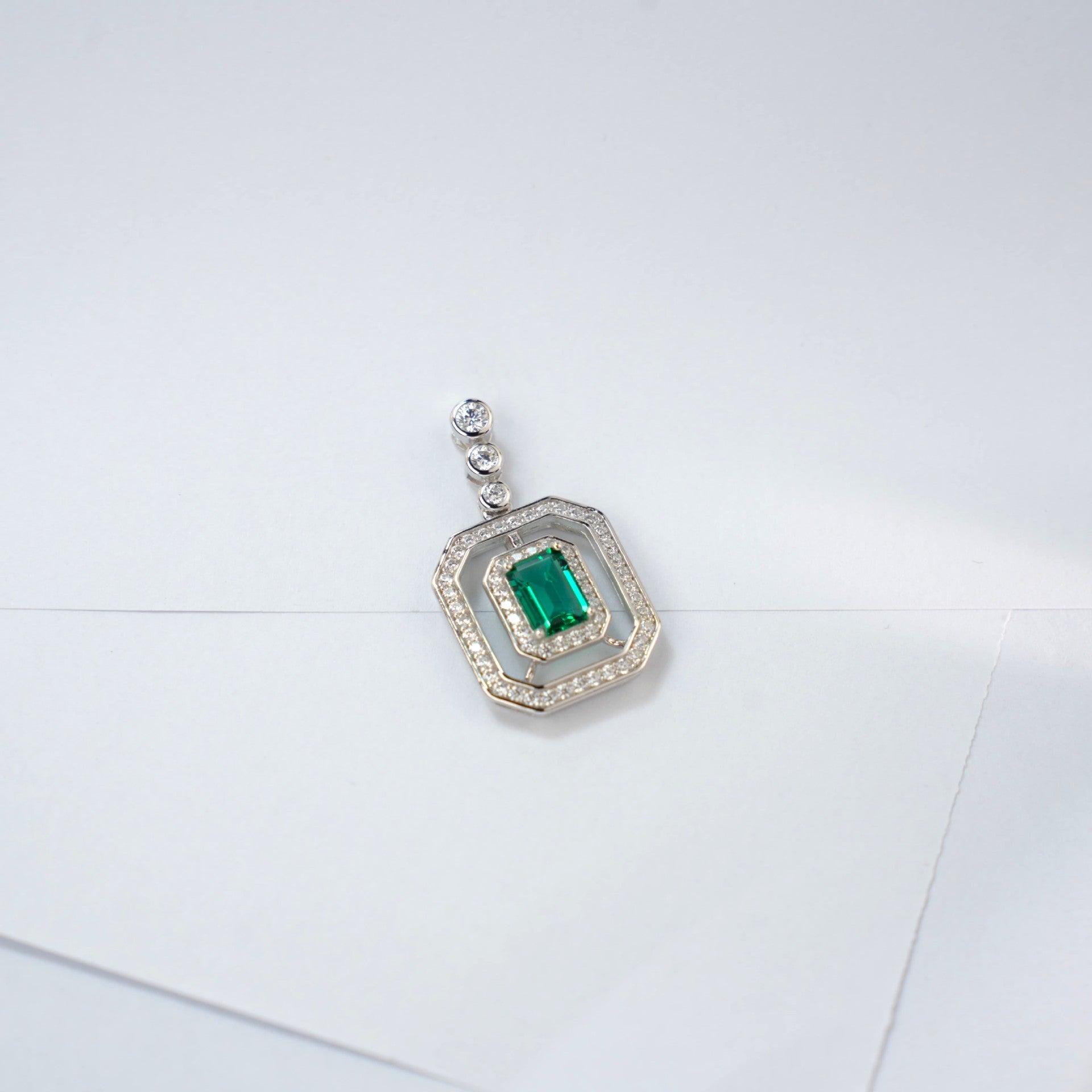 S925 Silver Lab Emerald Necklace Square Premium - Photo 3
