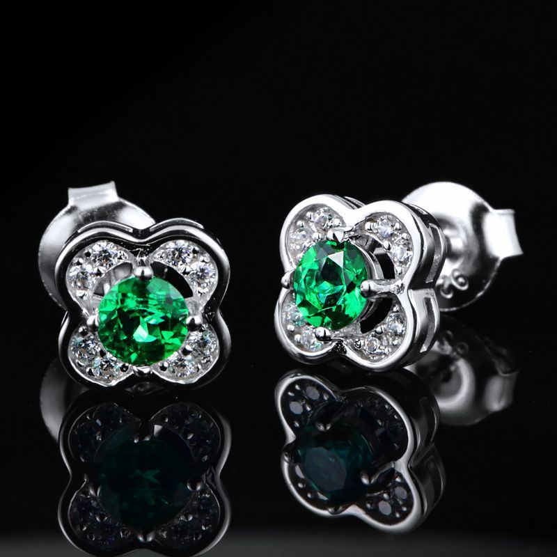 S925 Sterling Silver Lab Emerald Pave Earrings, Vintage Premium for Women - Photo 3