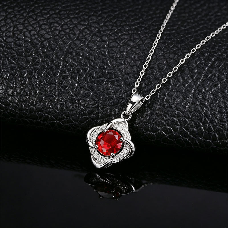 Premium S925 Silver Diamond Lab Ruby Sterling Pendant, Simple Birthday Gift - Photo 4