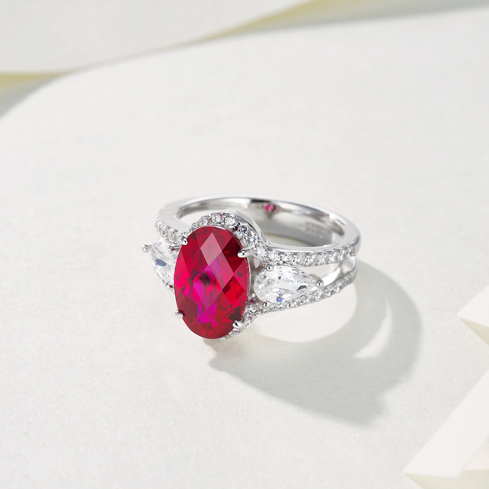 S925 Sterling Silver coloured Gemstone Ring, Oval Double Teardrop for Women - Photo 4