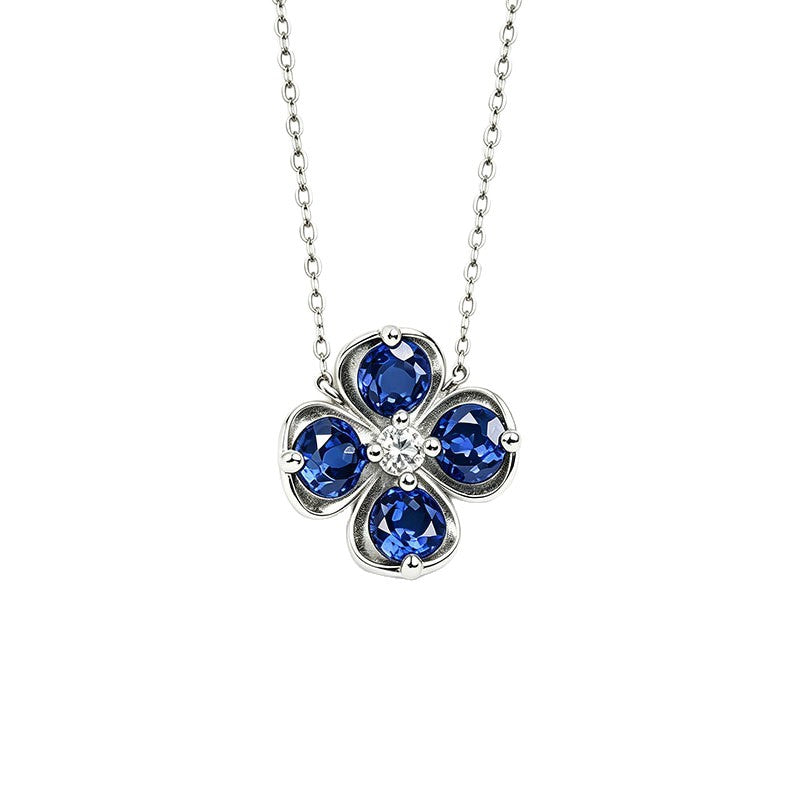 Lucky Four-Leaf Clover Sapphire 925 Silver Necklace, Simple Birthday Holiday - Photo 5