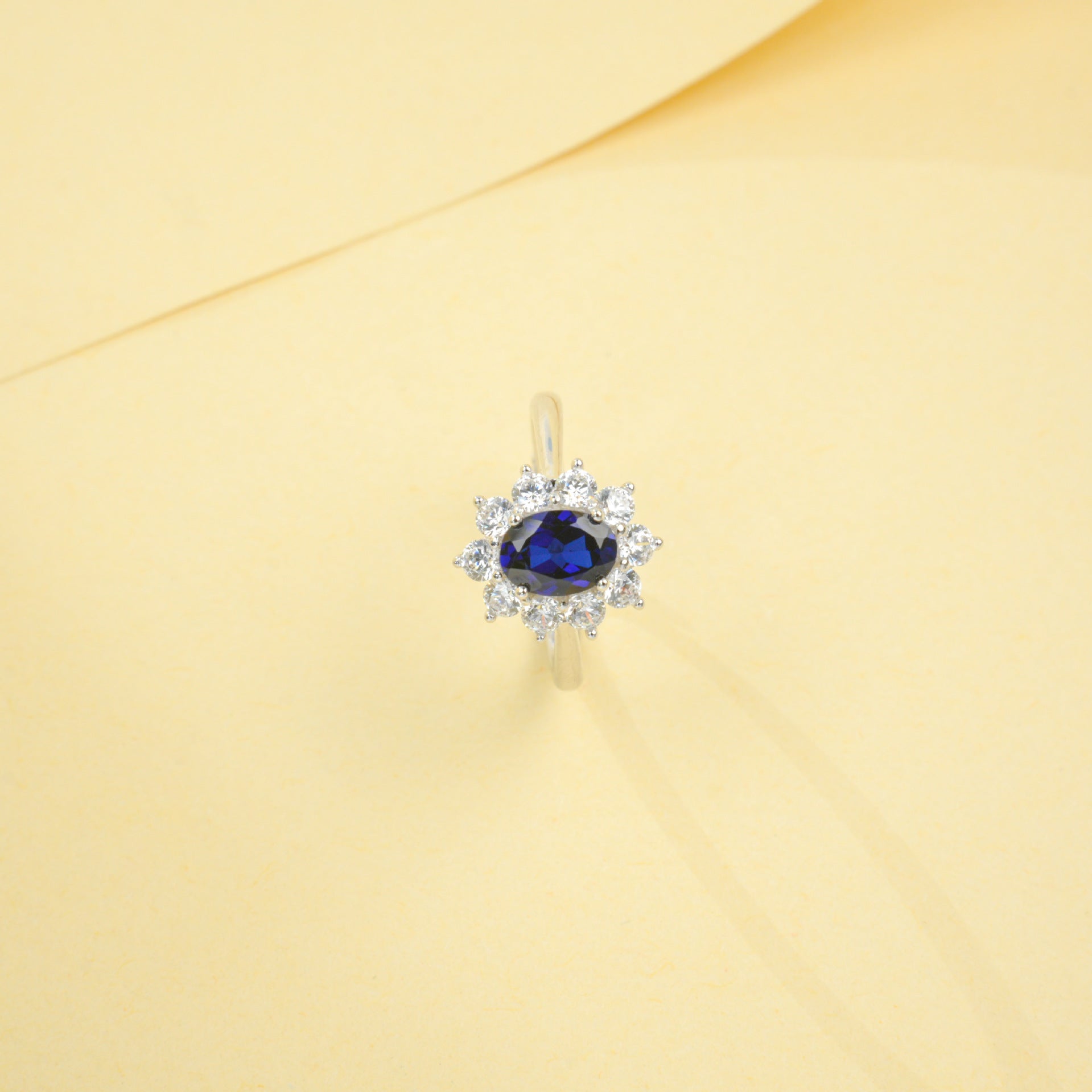 925 Sterling Silver Lab Sapphire Sunflower Ring for Women, Vintage Premium - Photo 3
