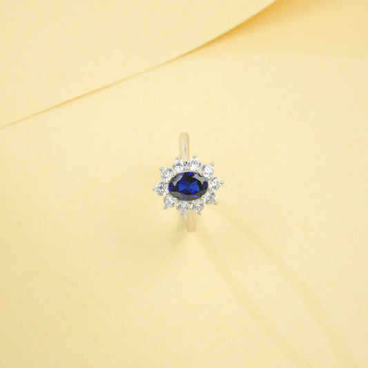 925 Sterling Silver Lab Sapphire Sunflower Ring for Women, Vintage Premium - Photo 3