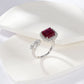 S925 Sterling Silver Lab Ruby Ring Square Halo Teardrop Diamond Two-Stone Design Premium - Photo 6