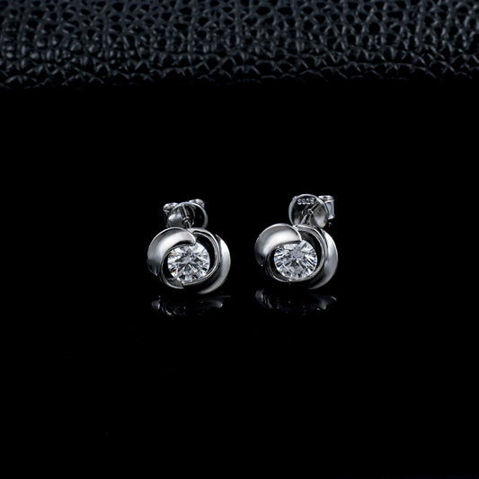 S925 Silver Spinning Rose Lab Diamond Stud Earrings, Flower Diamond Earrings - Photo 3