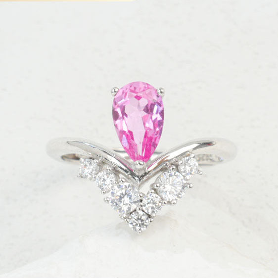 S925 Sterling Silver Lab Padparadscha Ring, Premium Anniversary Gift - Photo 1